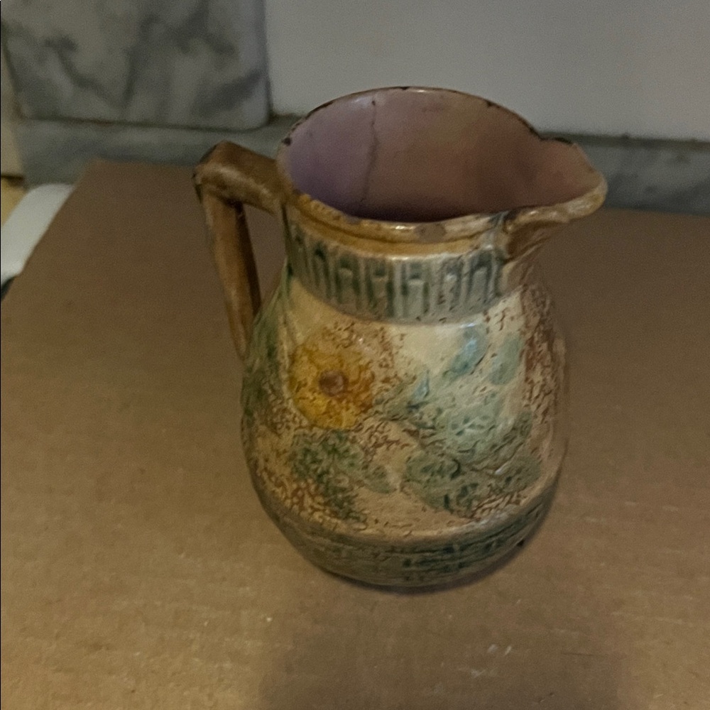 Floral Majolica pitcher 19 th Century as found